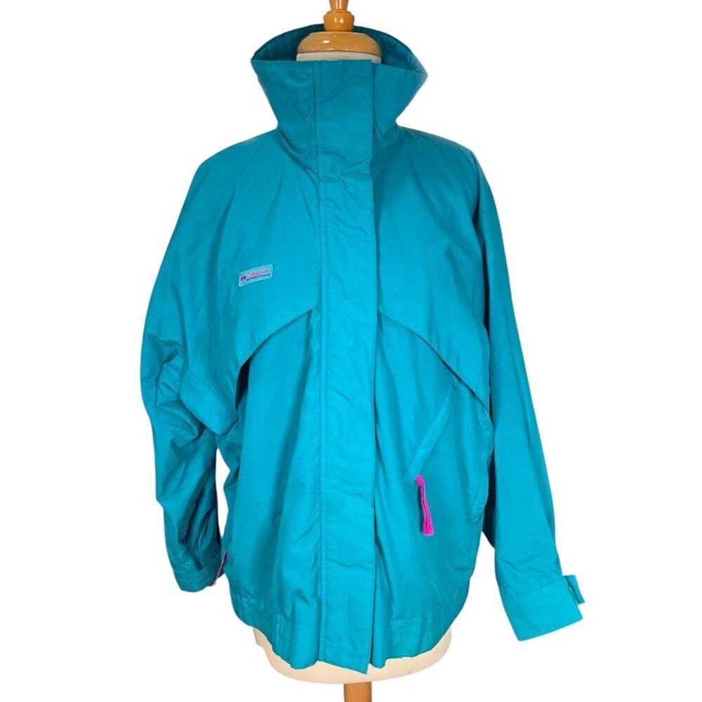 Vintage 90s Columbia Whirlibird Ski Jacket Teal Pink Colorblock Med Waterproof